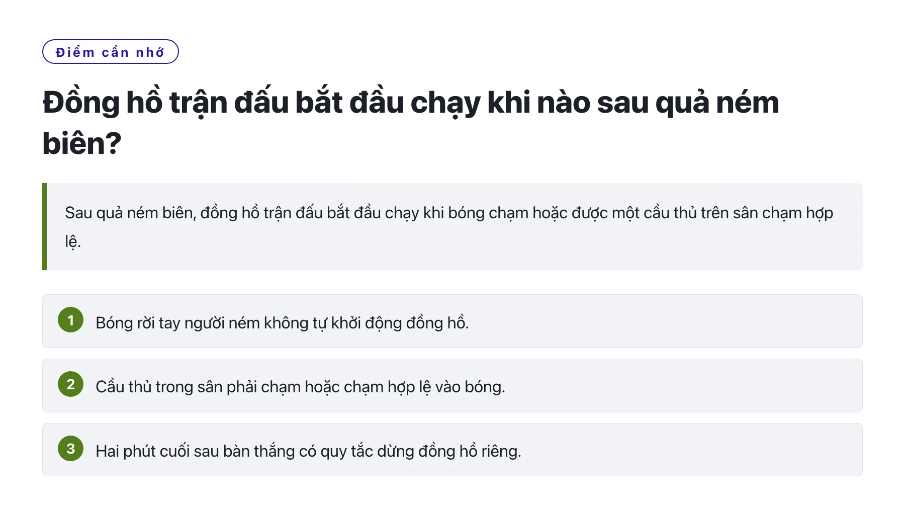 Đồng hồ trận đấu bắt đầu chạy khi nào sau quả ném biên?——全文要点速览